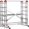 Scala multiuso in alluminio con piattaforma e struttura di supporto. Adatta per lavori edili o di ristrutturazione.