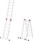 Due scale telescopiche: a sinistra completamente estese, a destra montate in posizione a "A". Entrambe in alluminio con chiusure rosse.