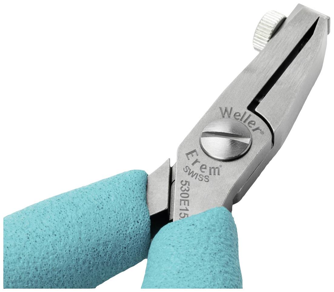 Pinza in metallo con manico turchese, con il nome del marchio 'Erem' inciso sullo strumento.