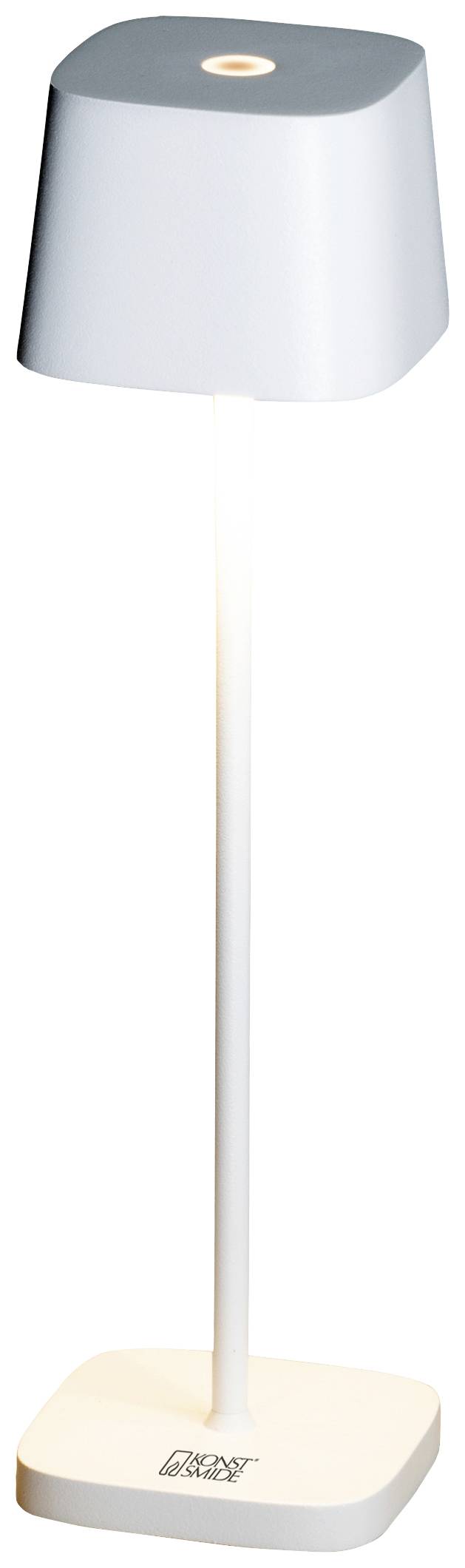 Una lampada da terra semplice e moderna con paralume bianco e base quadrata. Emana una luce morbida e uniforme.