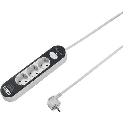 Multipresa con tre prese, una porta USB e cavo lungo. Ideale per l'uso in abitazioni e uffici.
