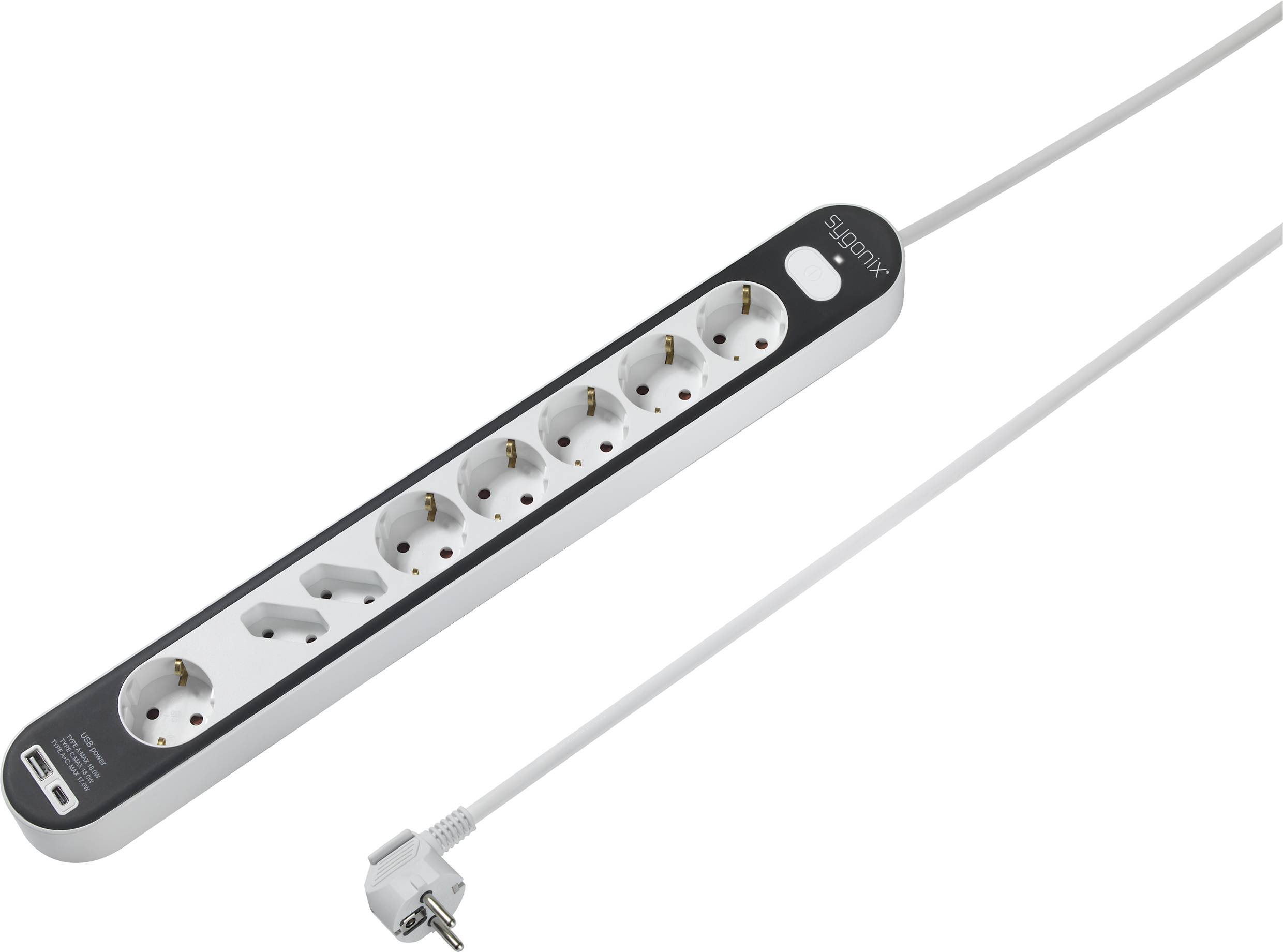 Sygonix SY-4755370 Multipresa con interruttore Bianco, Grigio Schuko 1 pz.