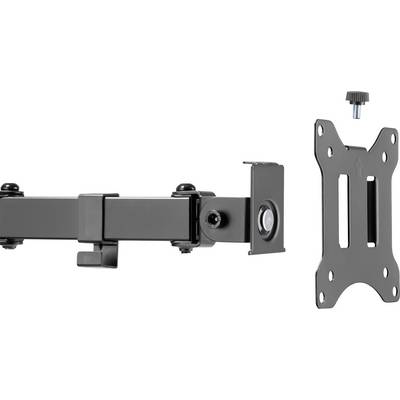 Componenti metalliche di supporto per un braccio monitor, composte da un braccio articolato regolabile e una piastra di montaggio VESA.