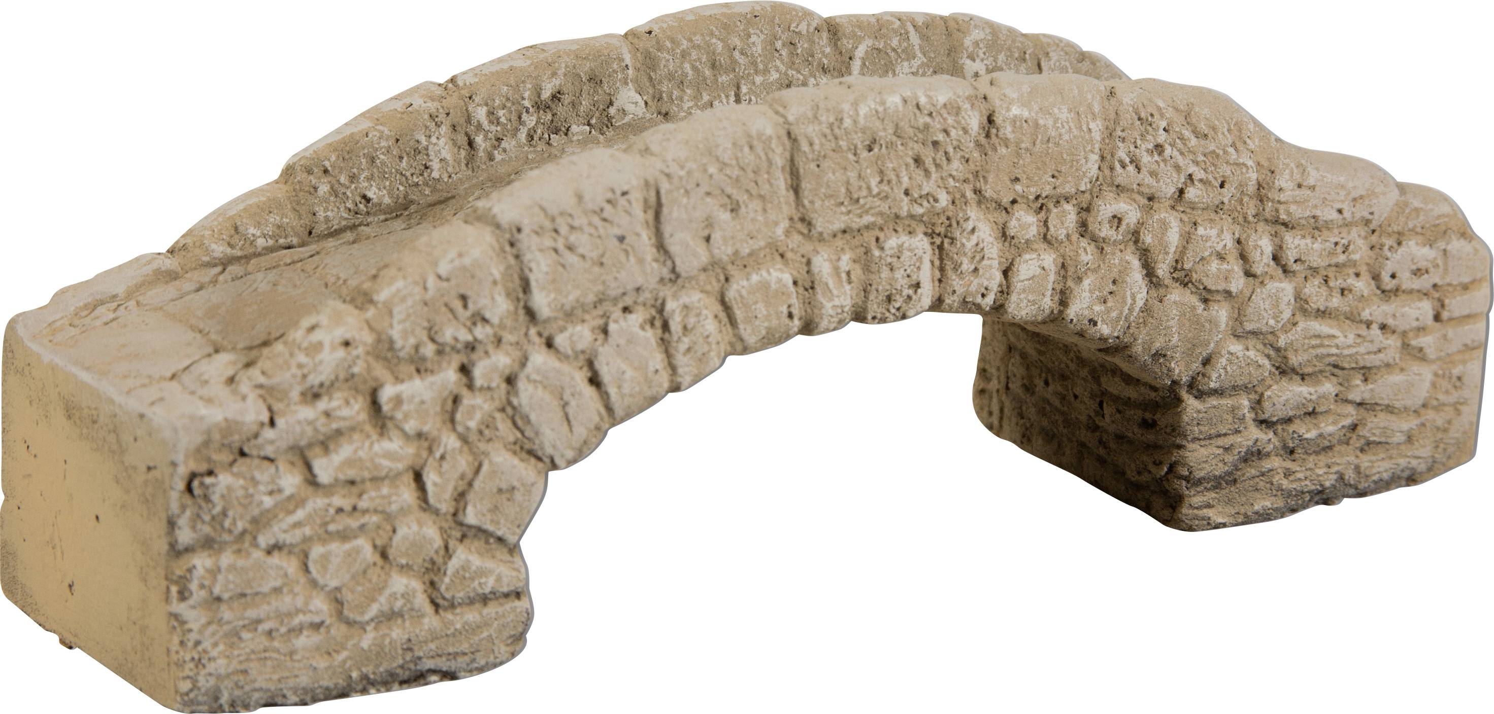 Ponte in pietra con arco curvo, composto da pietre grossolanamente tagliate, senza alcun contesto o ambiente circostante visibile.