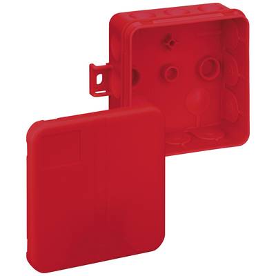 Coperchio e involucro quadrato rosso in plastica, probabilmente per installazioni elettriche, con coperchio removibile.