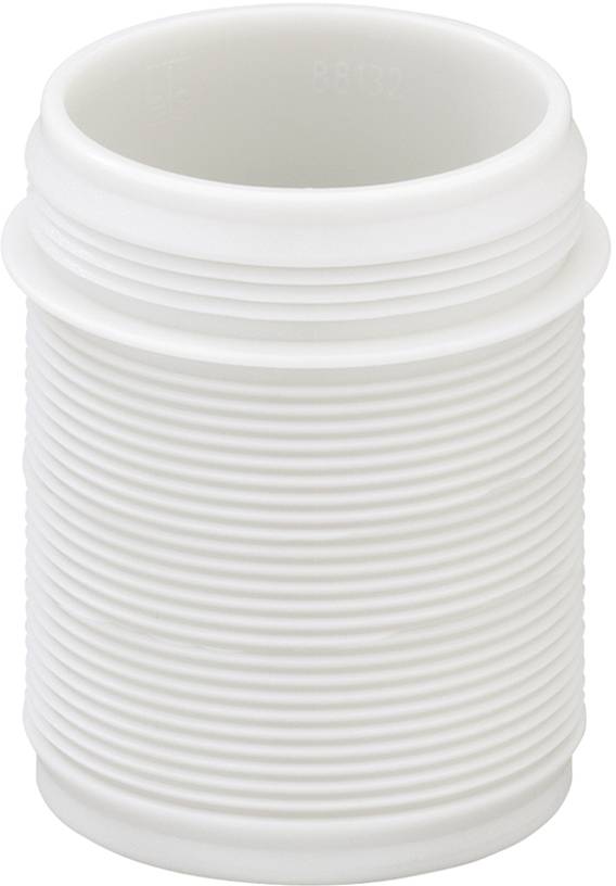 Un tubo flessibile bianco in plastica con scanalature, visto verticalmente. Adatto per condutture idriche o sistemi di ventilazione.