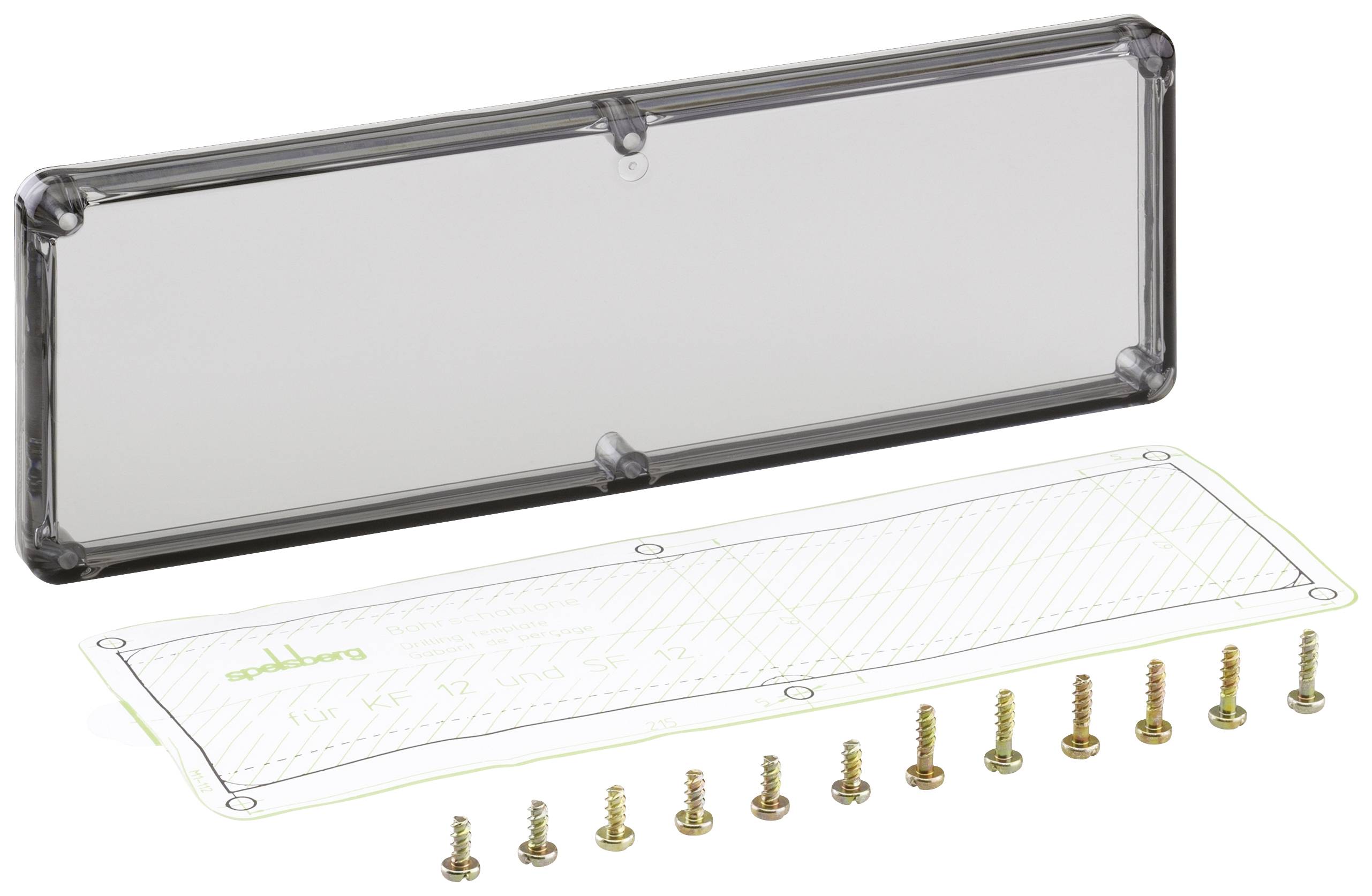 Supporto per targa rettangolare nero con viti e istruzioni di montaggio. Adatto per il fissaggio di targhe automobilistiche.