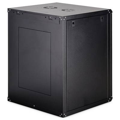 Armadio server nero per computer con pannello frontale solido e pannelli superiori ventilati, utilizzato per alloggiare e proteggere server ed apparecchiature di rete.
