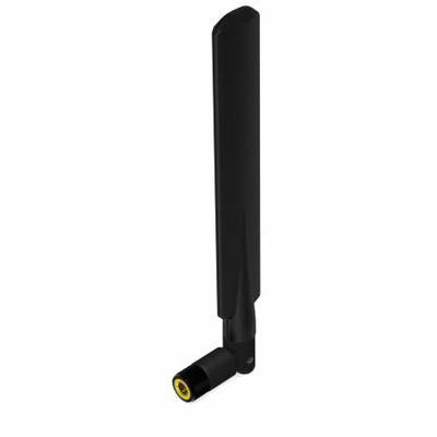Un'antenna WLAN nera con connessione a vite, rivolta verticalmente verso l'alto, indica che è utilizzata per reti wireless.