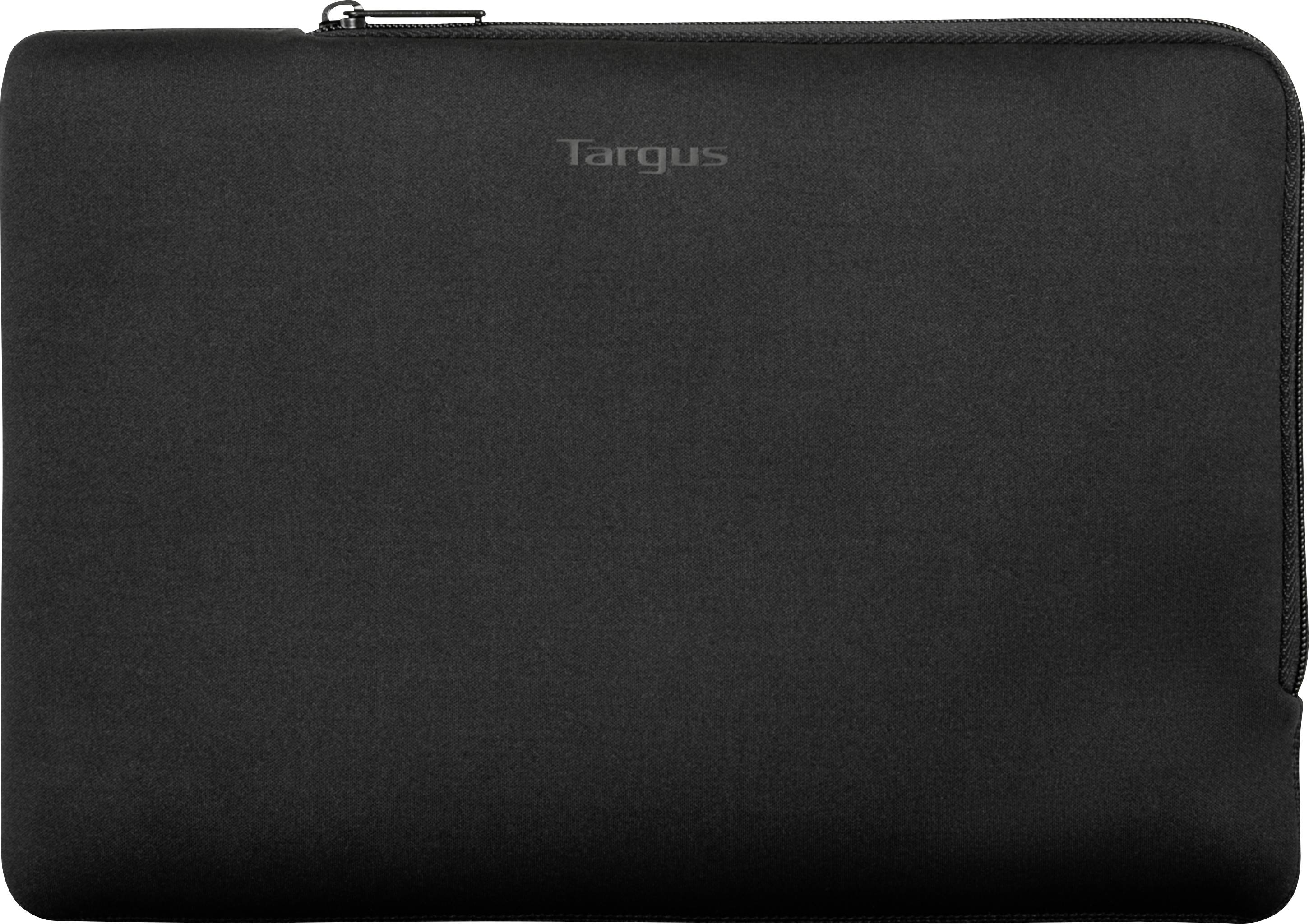 Borsa per laptop nera con chiusura a zip, design essenziale, logo centralmente in alto, adatta per proteggere laptop o tablet.