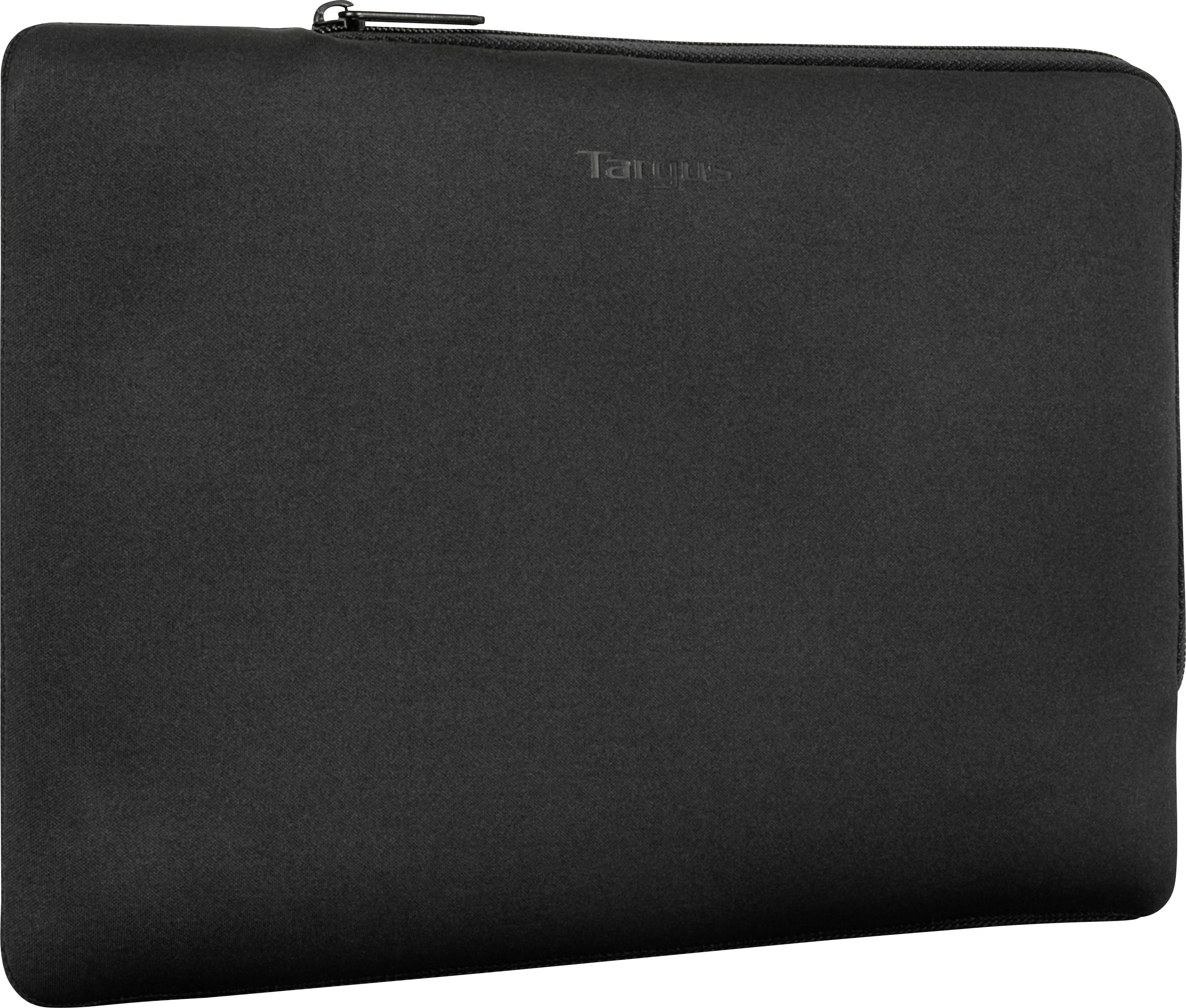 Custodia per laptop nera con cerniera, design essenziale.