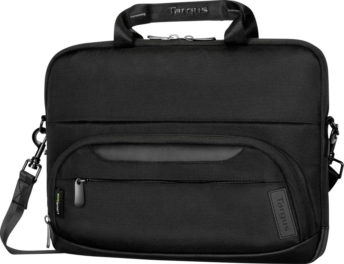 Borsa per laptop nera con scomparto con cerniera e manico. Stile essenziale e funzionale, adatta per laptop e accessori.