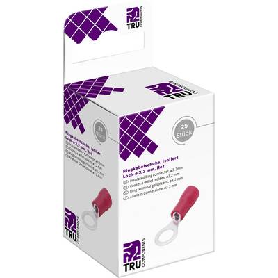 Un imballaggio contenente 25 capicorda ad anello rossi, isolati, adatti per connessioni da 3,2 mm, presentati con logo del marchio.