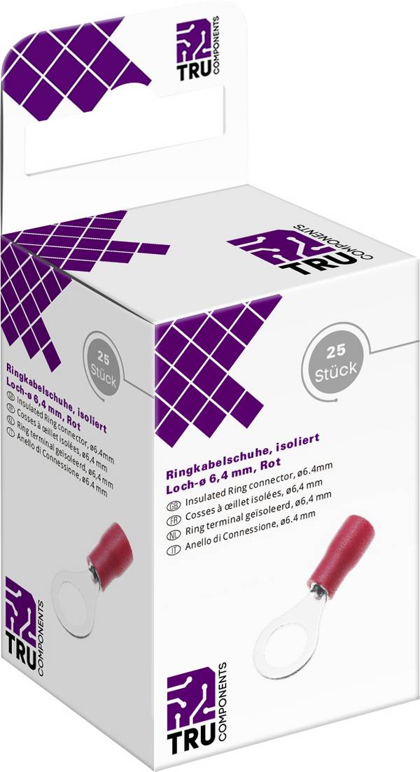 TRU COMPONENTS T2010C284 Capocorda ad anello Sezione Max=1.5 mm² Ø foro=6.4 mm Parzialmente isolato Rosso 25 pz.