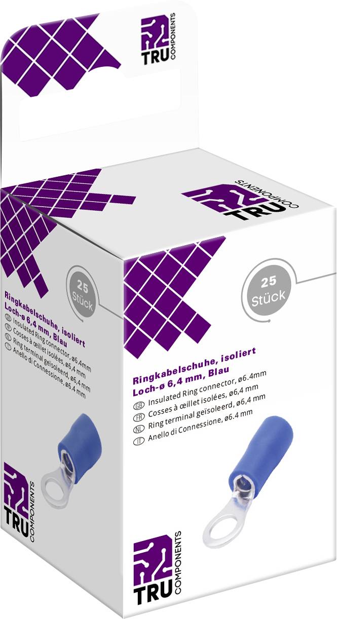 Confezione da 25 capicorda ad anello isolati, diametro foro 6,4 mm, in Blu, di TRU Components.