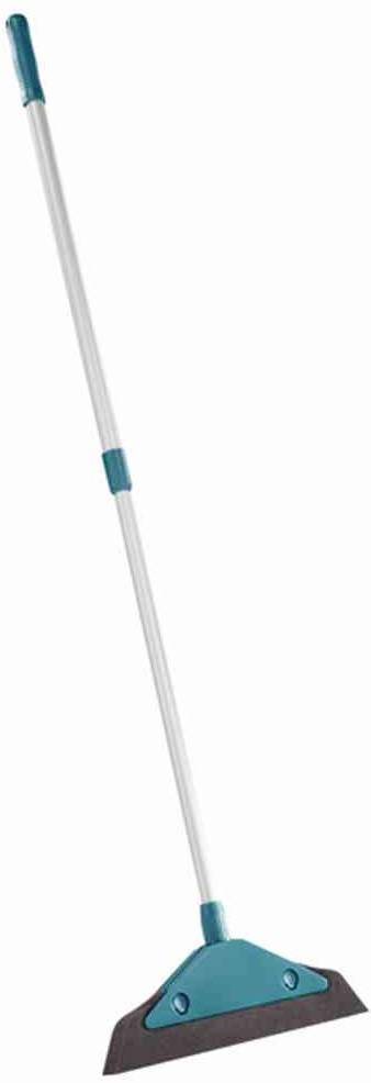 Un tergicristallo turchese con manico lungo, ideale per pulire superfici vetrate in alto.