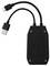 Un adattatore nero con due porte per cavi USB; una porta USB-A e una porta USB-C. L'adattatore è etichettato con 'Input' e 'Output'.