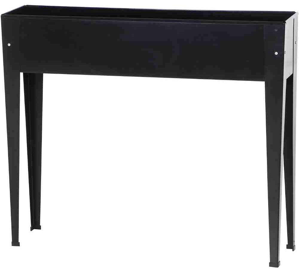 Letto rialzato nero, rettangolare, in metallo con gambe sottili ed elevate, adatto per il giardino o il balcone.