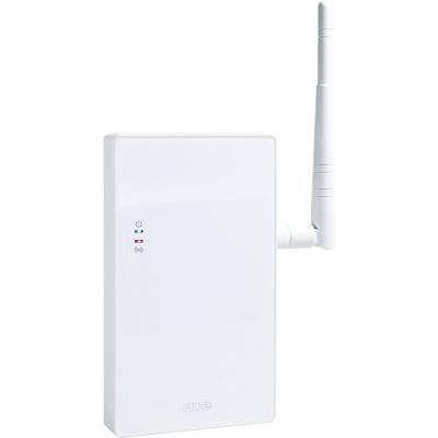 Router wireless bianco con antenna e spie di stato sul lato sinistro.