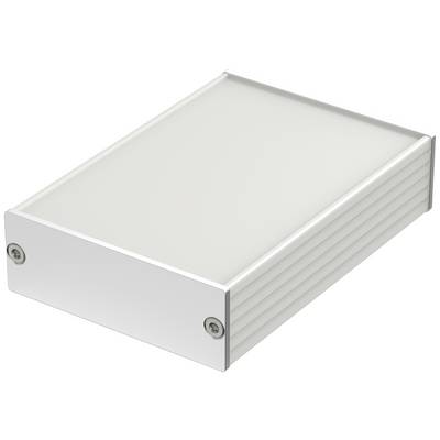 Custodia rettangolare in alluminio con coperchio removibile, adatta per progetti elettronici. Viti laterali per il fissaggio.