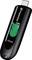 Una chiavetta USB Transcend nera da 64 GB con cursore verde per l'estrazione e l'inserimento.