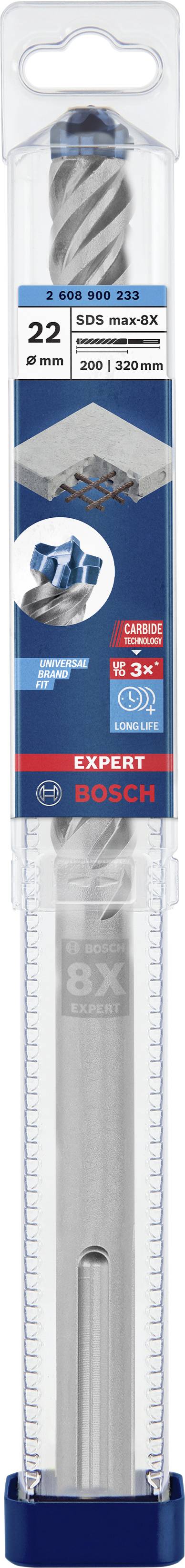 'Bosch Trapano per calcestruzzo 22 x 100 x 160 mm, SDS plus-7X' in confezione, adatto per calcestruzzo. La confezione riporta i loghi CE e PGM.