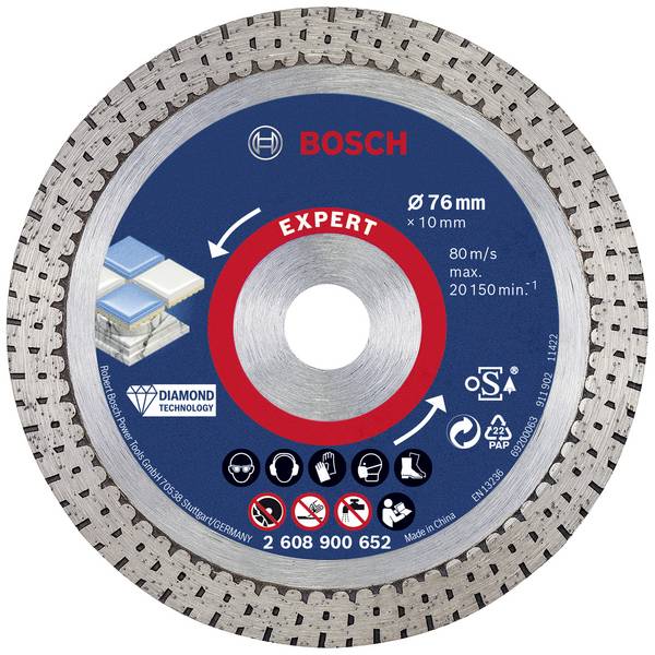Bosch Accessories 2608900652 EXPERT HardCeramic Disco diamantato Diametro 76 mm Ø foro 10 mm Pietra, Calcestruzzo, Mattone, Piastrelle 1 pz.
