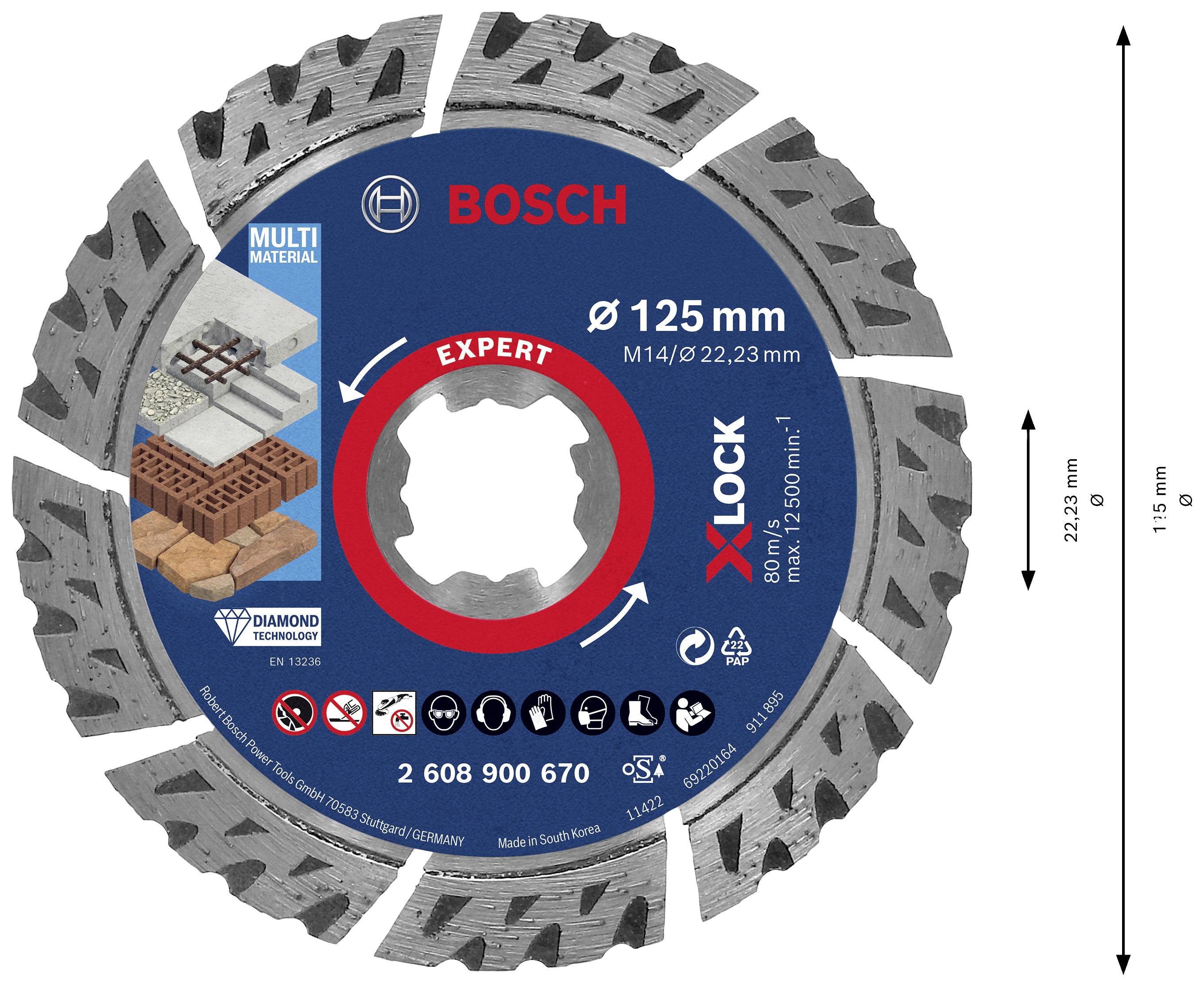 'Bosch Expert X-Lock Disco da taglio per multi-materiali, diametro 125 mm, velocità max. 12.500 giri/min.'