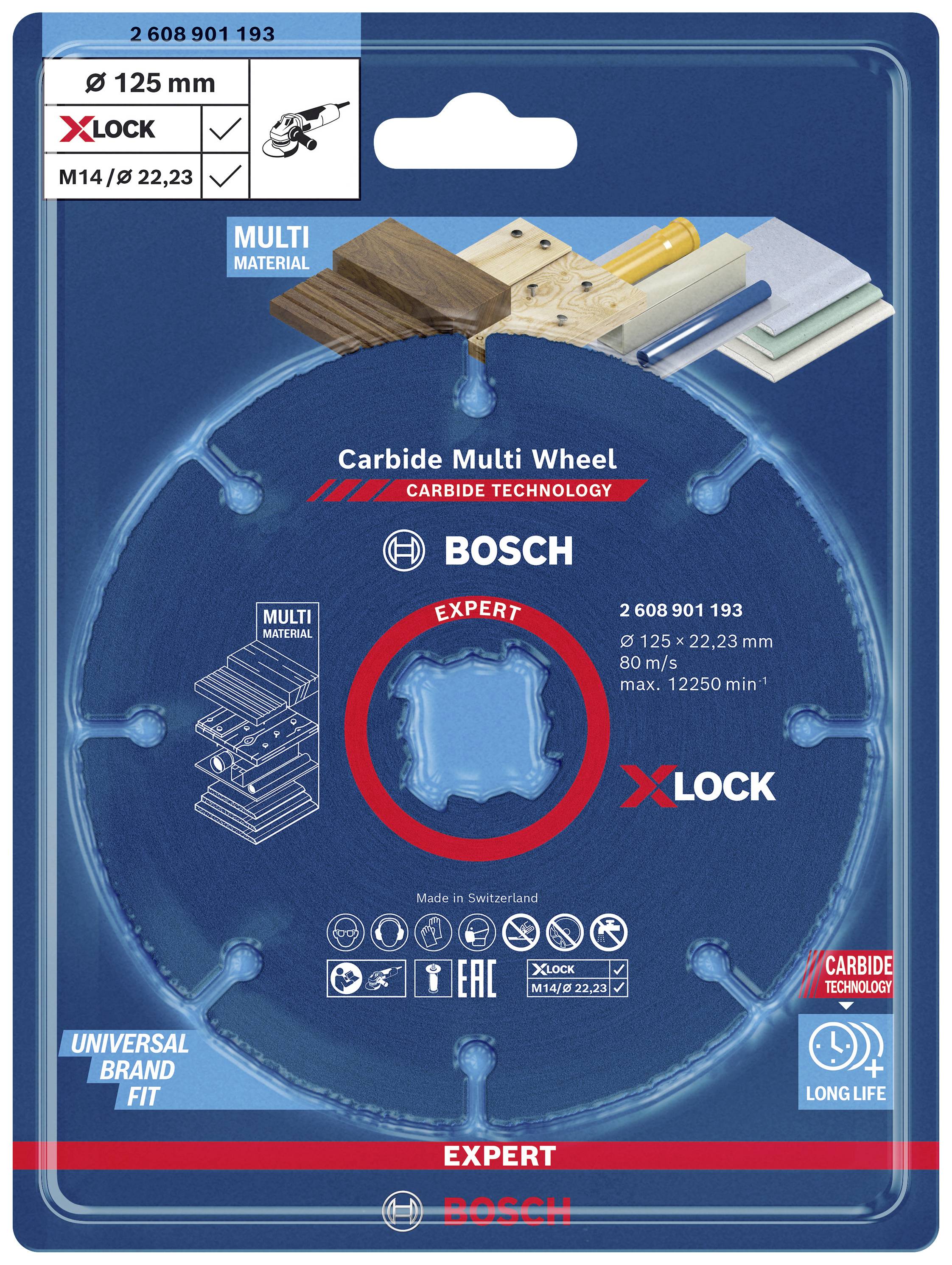 Confezione di un disco da taglio Bosch multimateriale, 125 mm, con sistema X-LOCK. Adatto per legno, plastica e metallo.