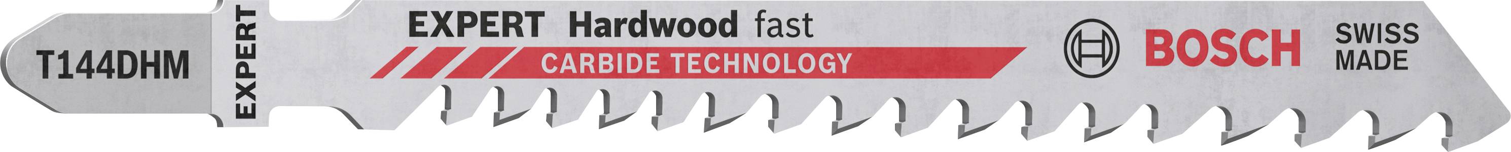 Lama per seghetto alternativo Bosch, modello 'EXPERT Hardwood Fast'. Idoneo per legno duro, con tecnologia speciale al carburo.