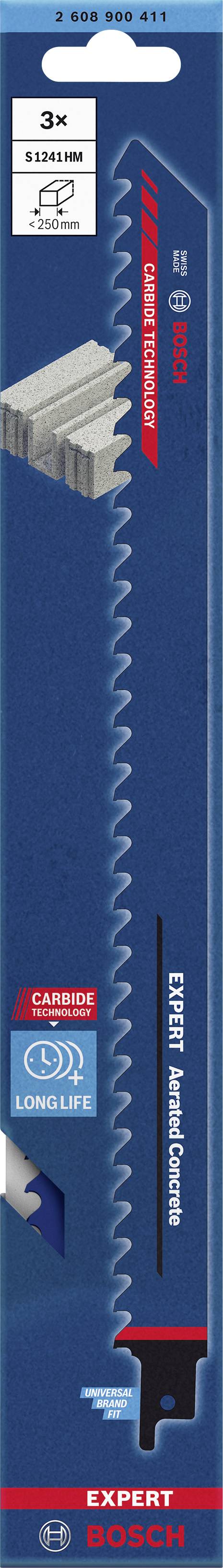 Confezione da 3 lame per seghetto alternativo Bosch, adatte per metallo, Tipo: Expert Metal, spesse 1,3 mm, di lunga durata.