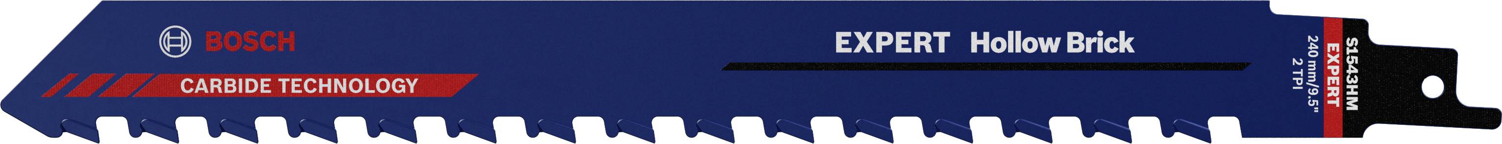Una lama blu Bosch con la scritta 'EXPERT HollowBrick', progettata per tagliare mattoni forati.