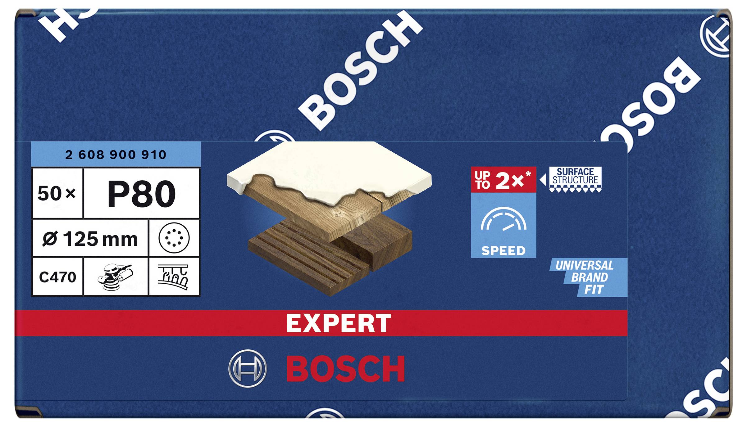 Confezione per carta abrasiva Bosch. 'Expert' con grana P80, diametro 125 mm. Promette una durata doppia.
