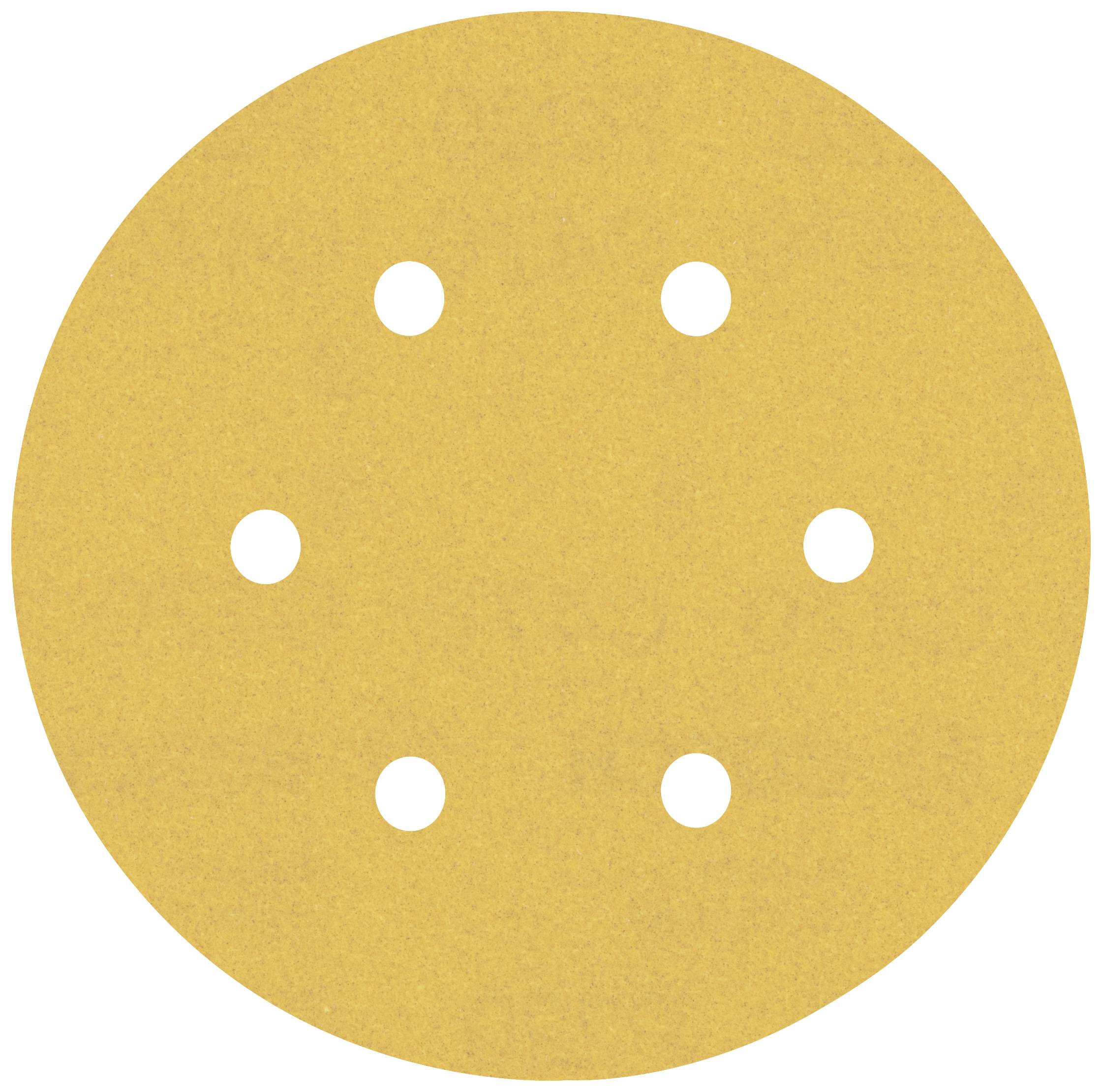 Disco rotonda in carta vetrata color sabbia con sei fori equidistanti.