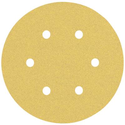 Un disco di carta vetrata con sei fori distribuiti uniformemente.