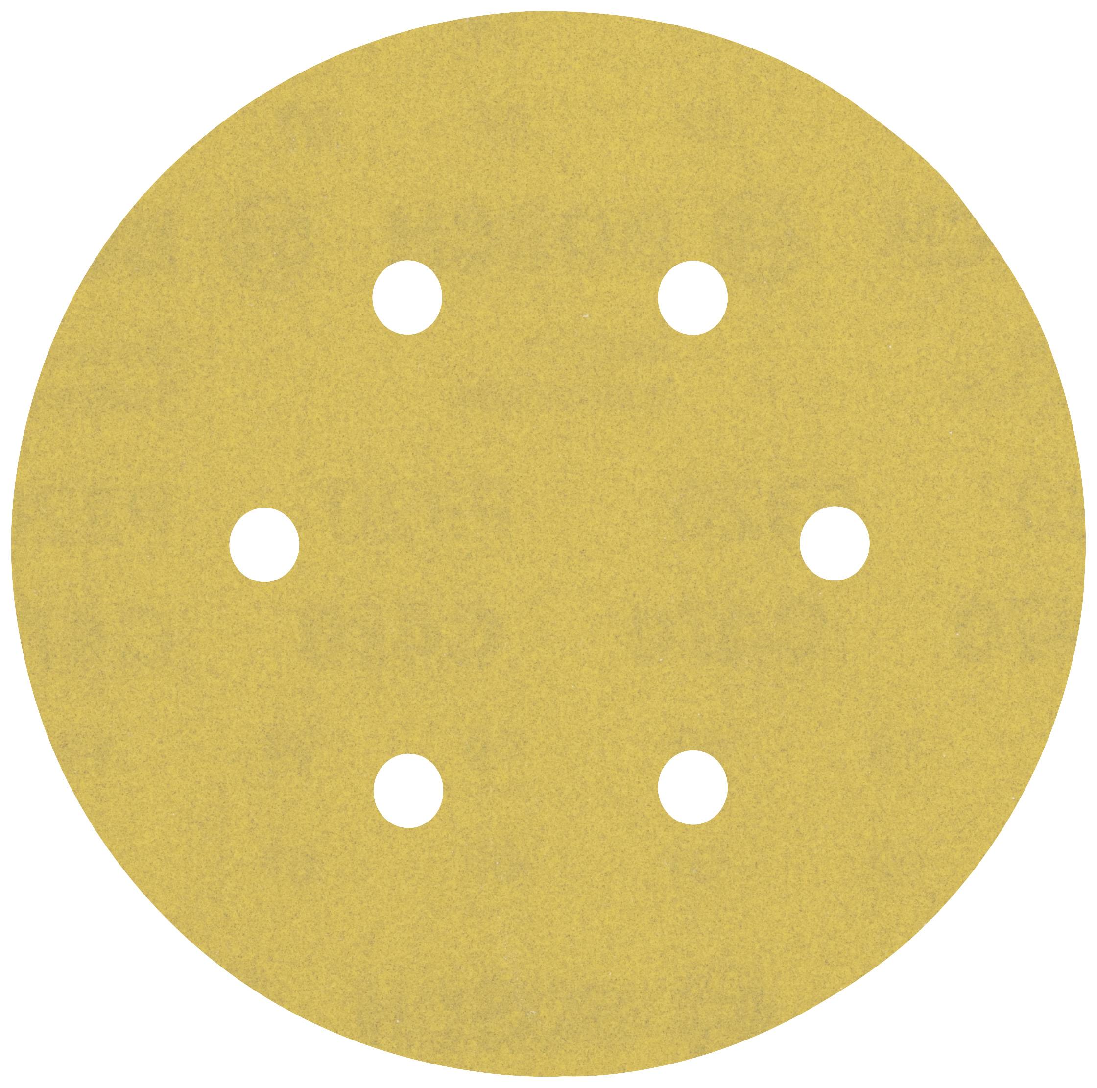 Un disco abrasivo circolare con sei fori disposti simmetricamente.