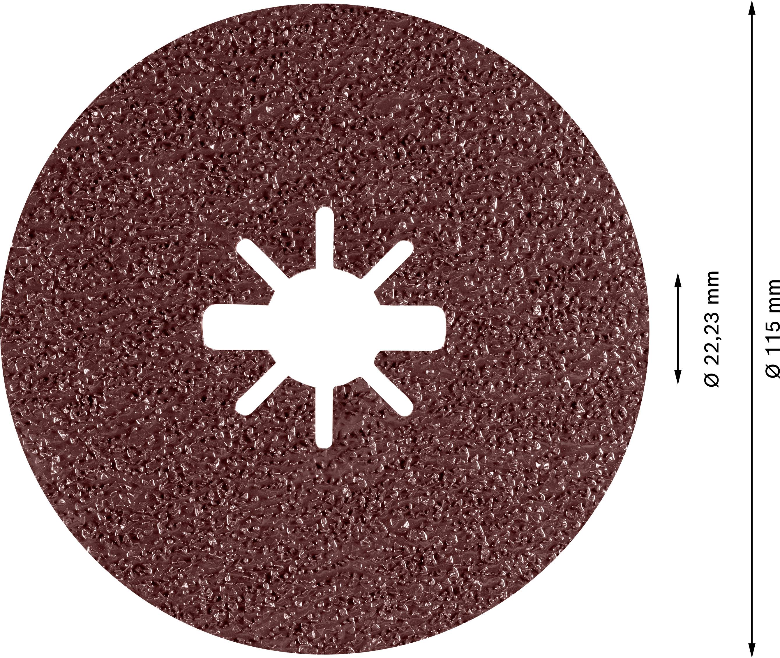 Disco abrasivo con un diametro di 115 mm e un'apertura interna di 22,23 mm, descritto come un utensile abrasivo.