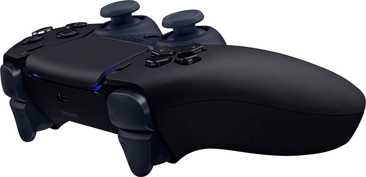 Un controller per videogiochi nero con diversi pulsanti e stick analogico. È wireless e ha un design moderno.