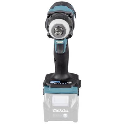 Avvitatore a impulsi in vista frontale. Design compatto, impugnatura nera, alloggiamento verde, mostra l'attacco per bit nella parte anteriore.
