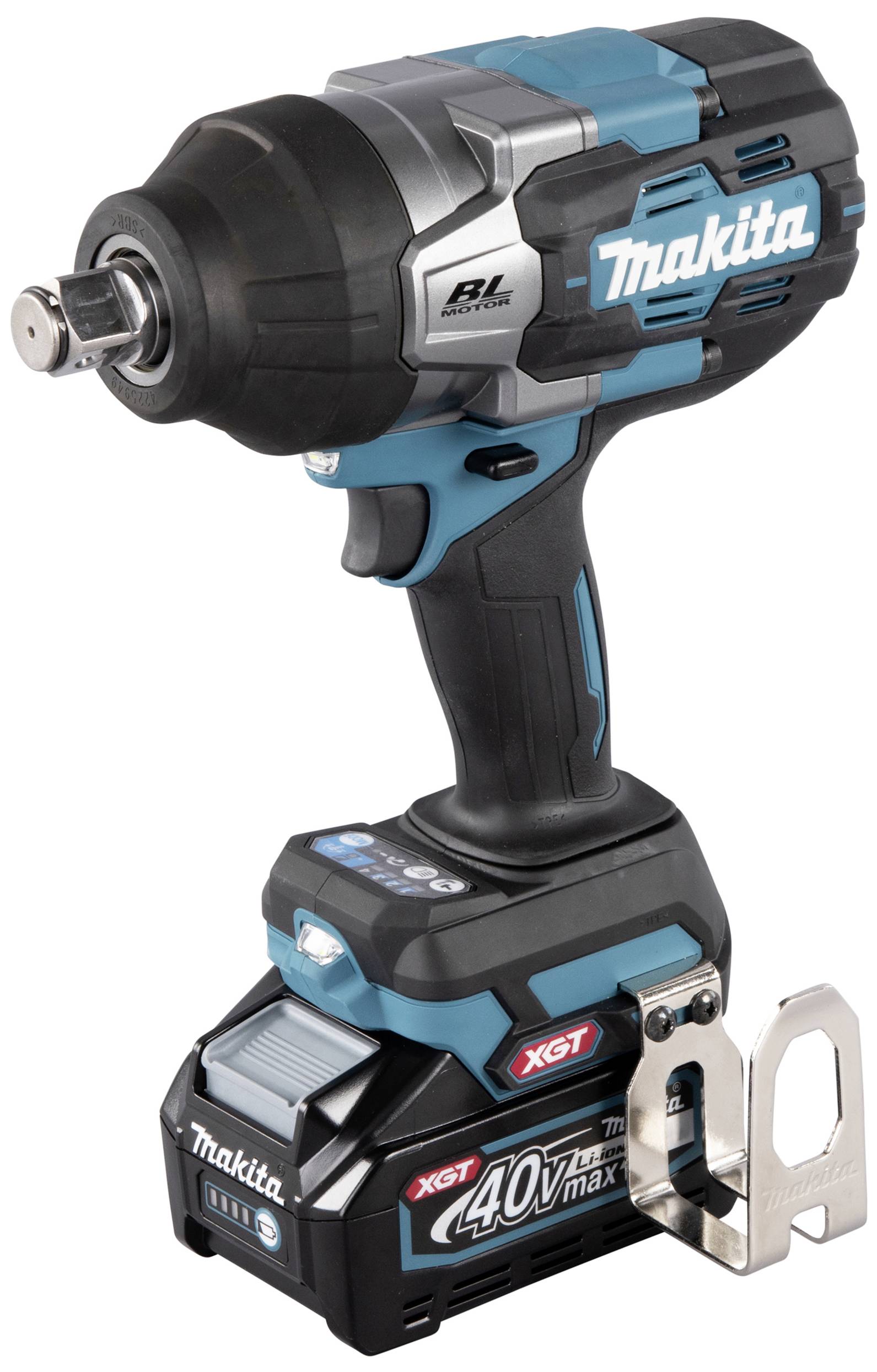 Immagine di un avvitatore a impulsi Makita da 40V senza fili. Il dispositivo è realizzato in blu e nero ed è progettato per svitare e serrare viti.