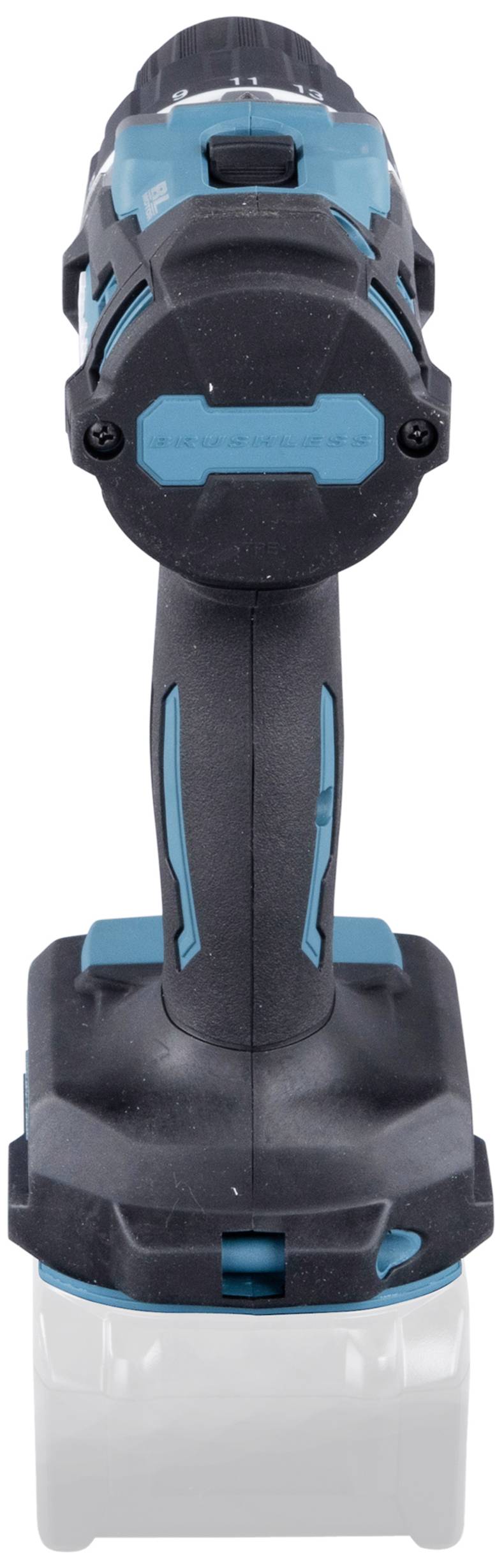 Un avvitatore a batteria con involucro nero e blu. È in posizione verticale e non mostra un pacco batteria visibile.