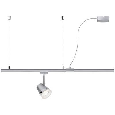 Lampada da soffitto argentata con design moderno e singola sorgente luminosa regolabile. Ideale per un'illuminazione mirata.