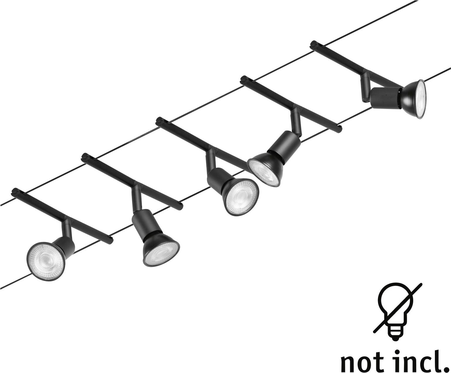 Sistema a binario nero con cinque proiettori regolabili. Lampadine non incluse.