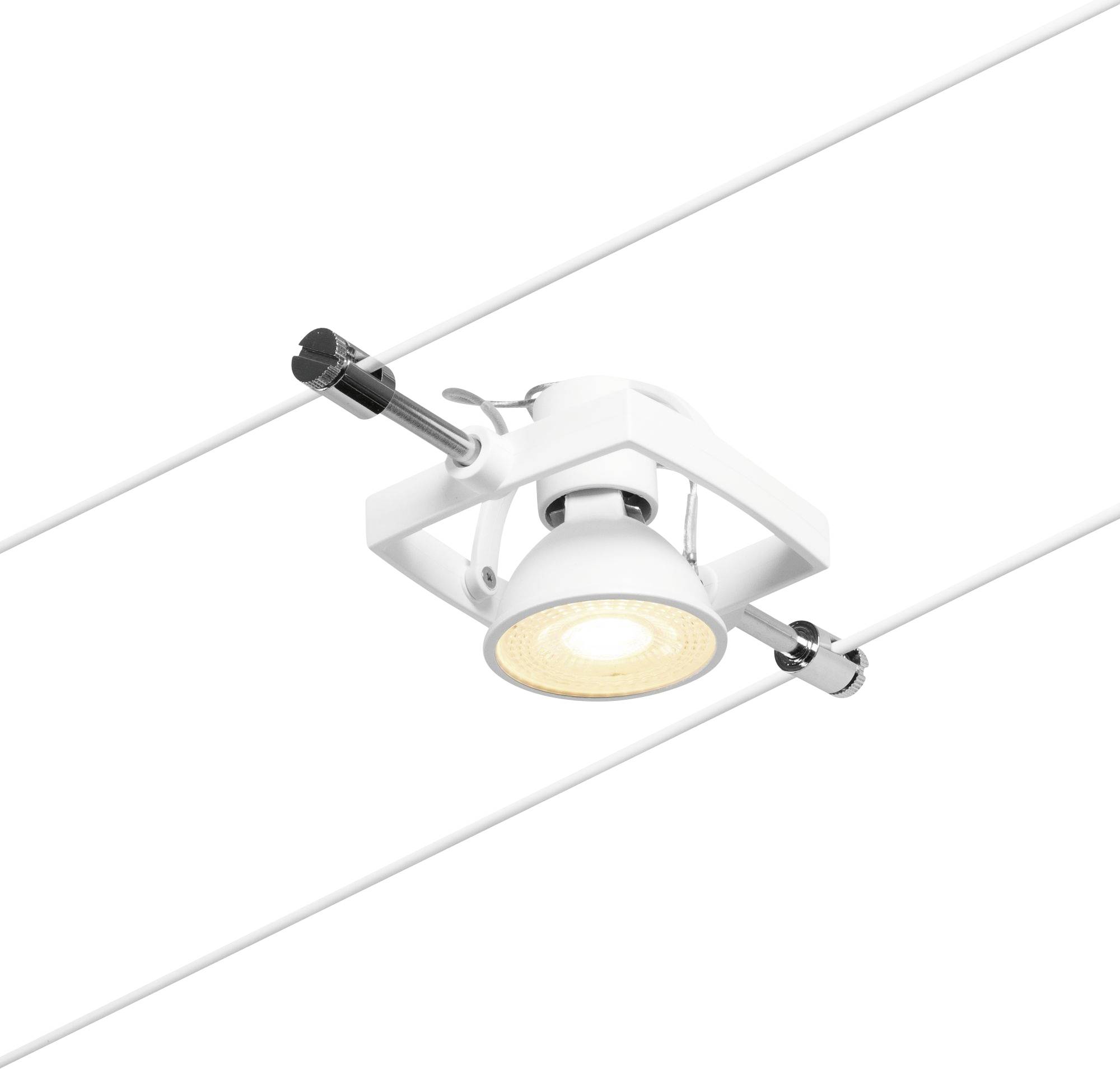 Plafoniera bianca su binario elettrificato, design moderno, adatta per illuminazione direzionale in ambienti interni.