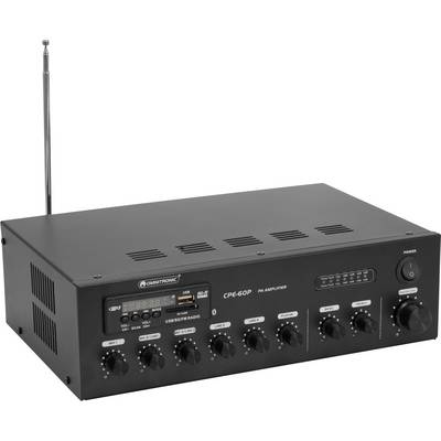Un amplificatore nero con diversi manopole sulla parte anteriore. Contrassegnato con 'CPE-60P PA Amplifier'.