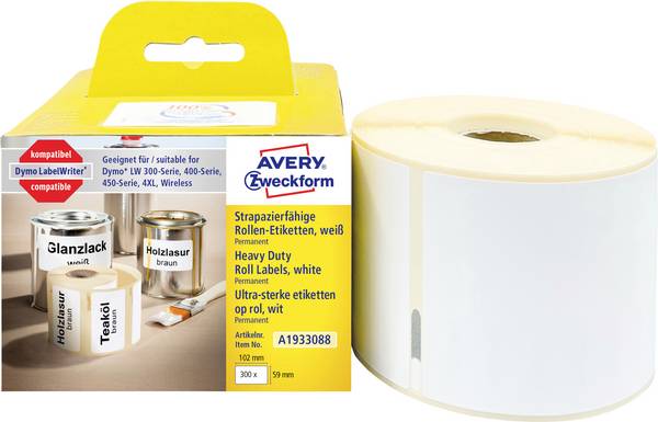 Avery-Zweckform A1933088 Rotolo di etichette 102 x 59 mm Pellicola Bianco 1 pz. A tenuta permanente Etichetta universale