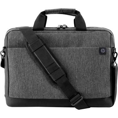 Borsa grigia per laptop con manici neri e tracolla. Imbottitura robusta e tasca anteriore con cerniera per accessori.
