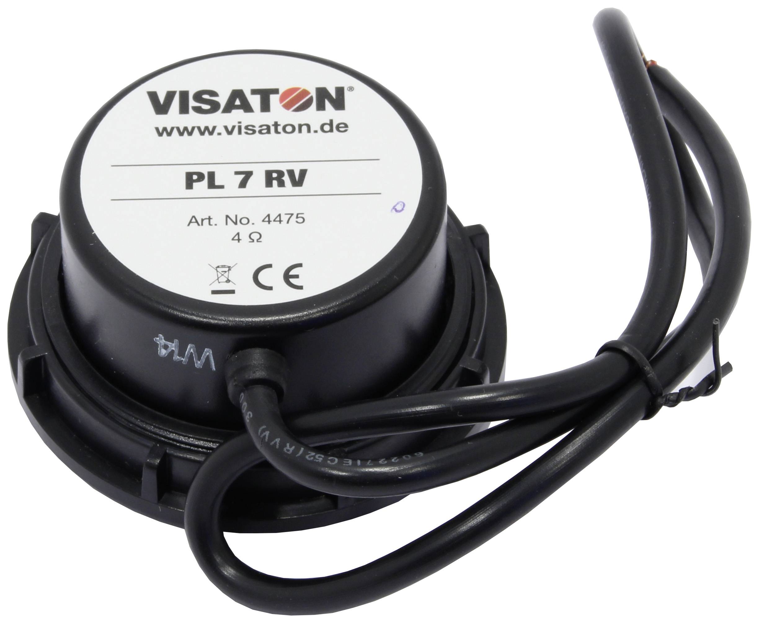 Capsula altoparlante con cavi, etichetta di marca 'Visaton PL 7 RV'.
