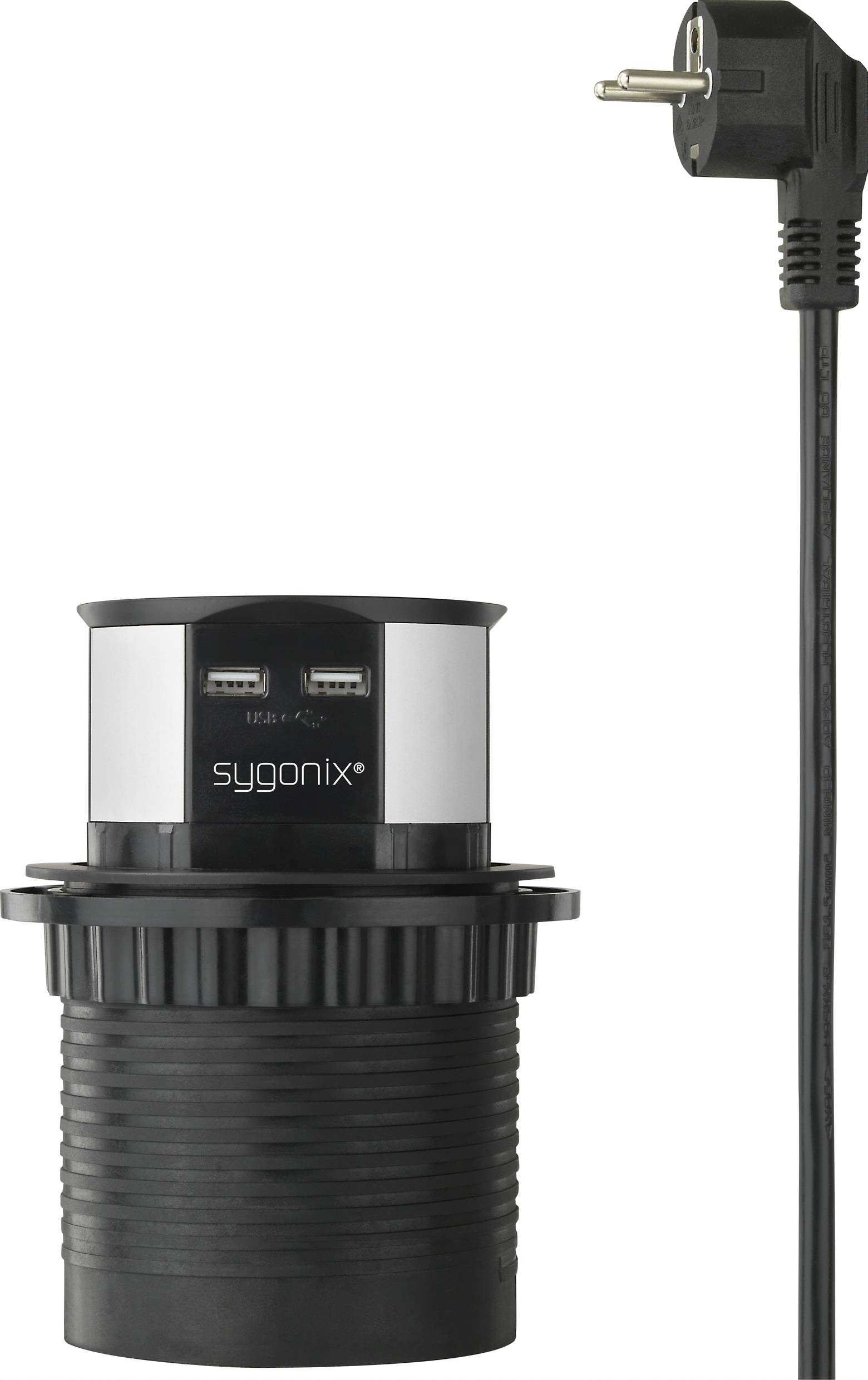 Colonna elettrica a scomparsa con porte USB e spine EU, idonea per uffici o cucine per l'alimentazione elettrica.