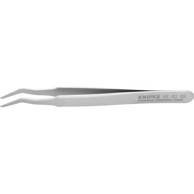 Pinzetta di precisione in acciaio inossidabile con punte piegate, contrassegnata con KNIPEX 92 01 02 Premium Stainless Steel.